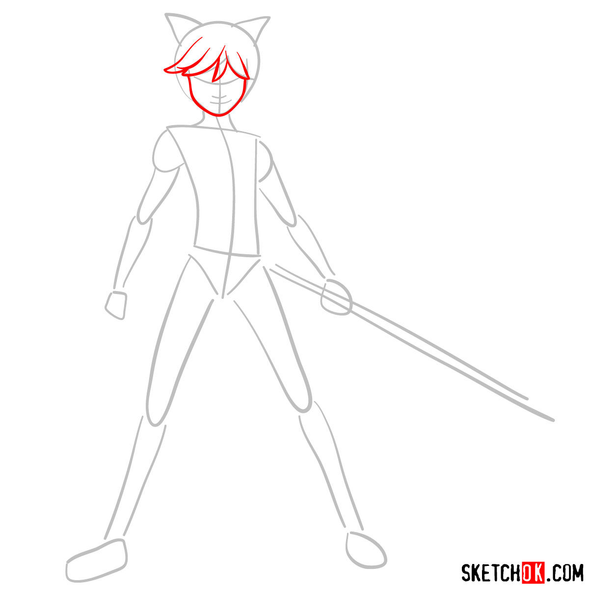 How to draw Cat Noir - step 03
