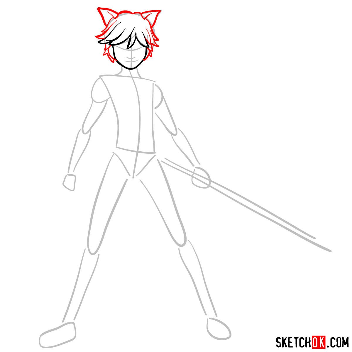 How to draw Cat Noir - step 04