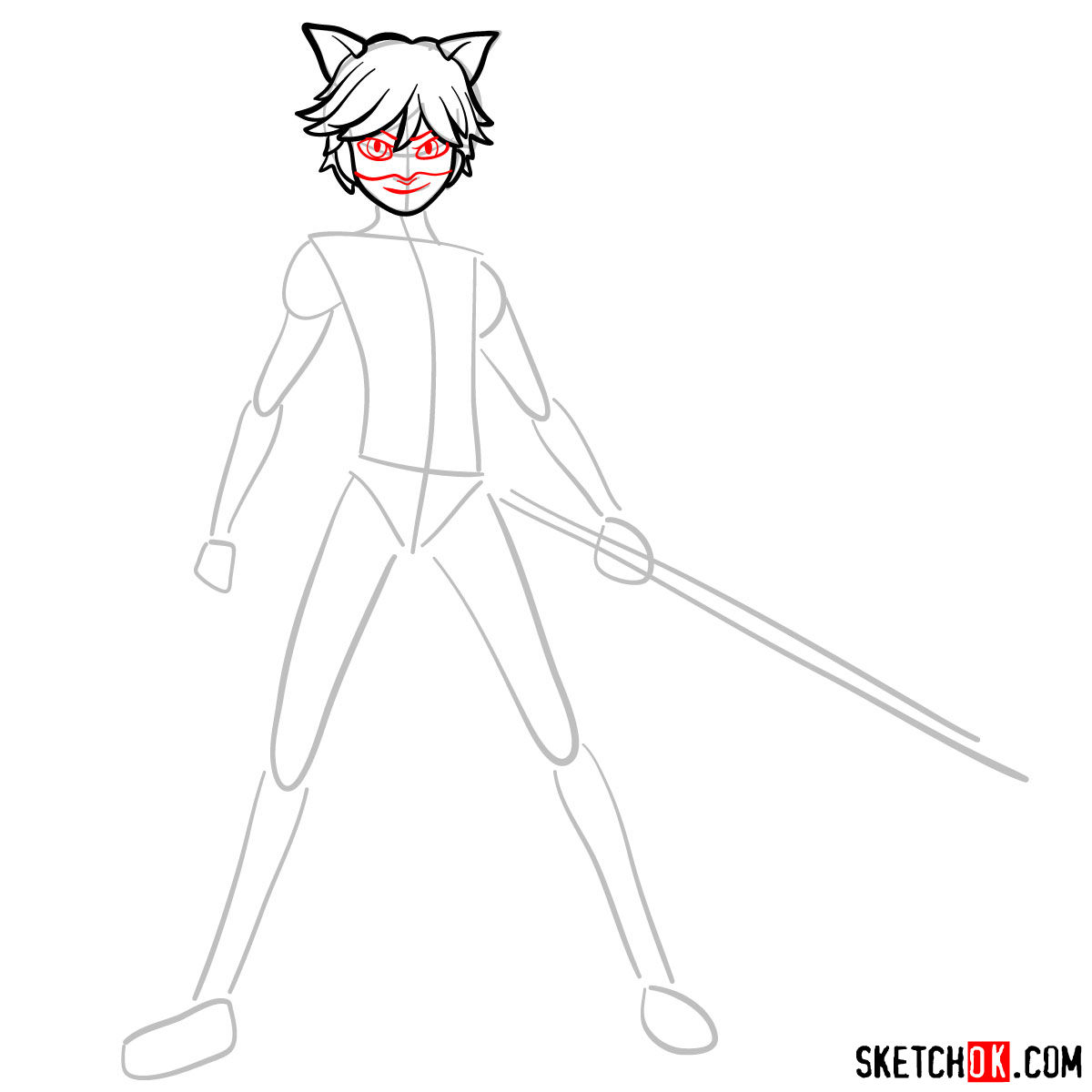 How to draw Cat Noir - step 05