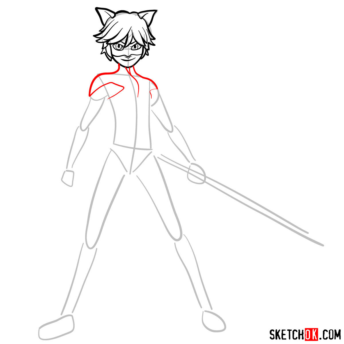 How to draw Cat Noir - step 06