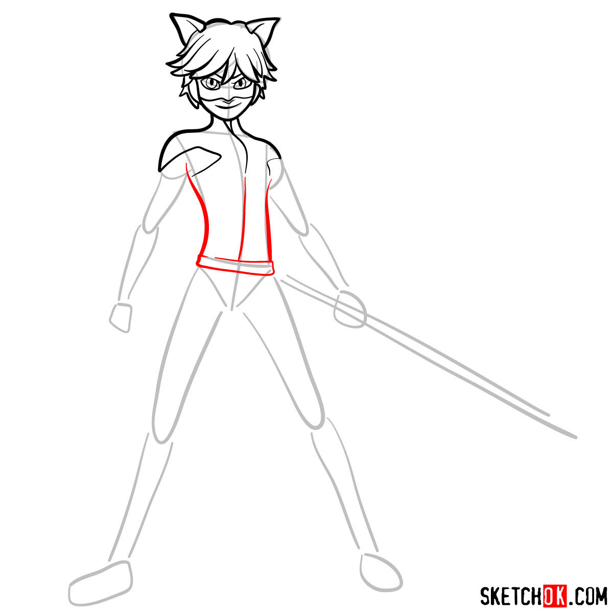 How to draw Cat Noir - step 07