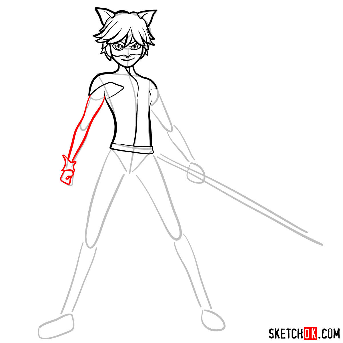 How to draw Cat Noir - step 08