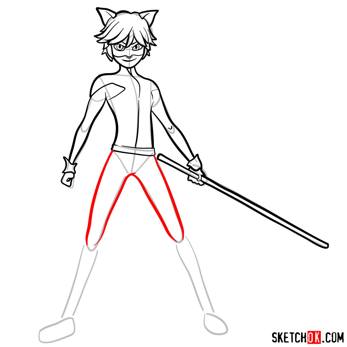 How to draw Cat Noir - step 10