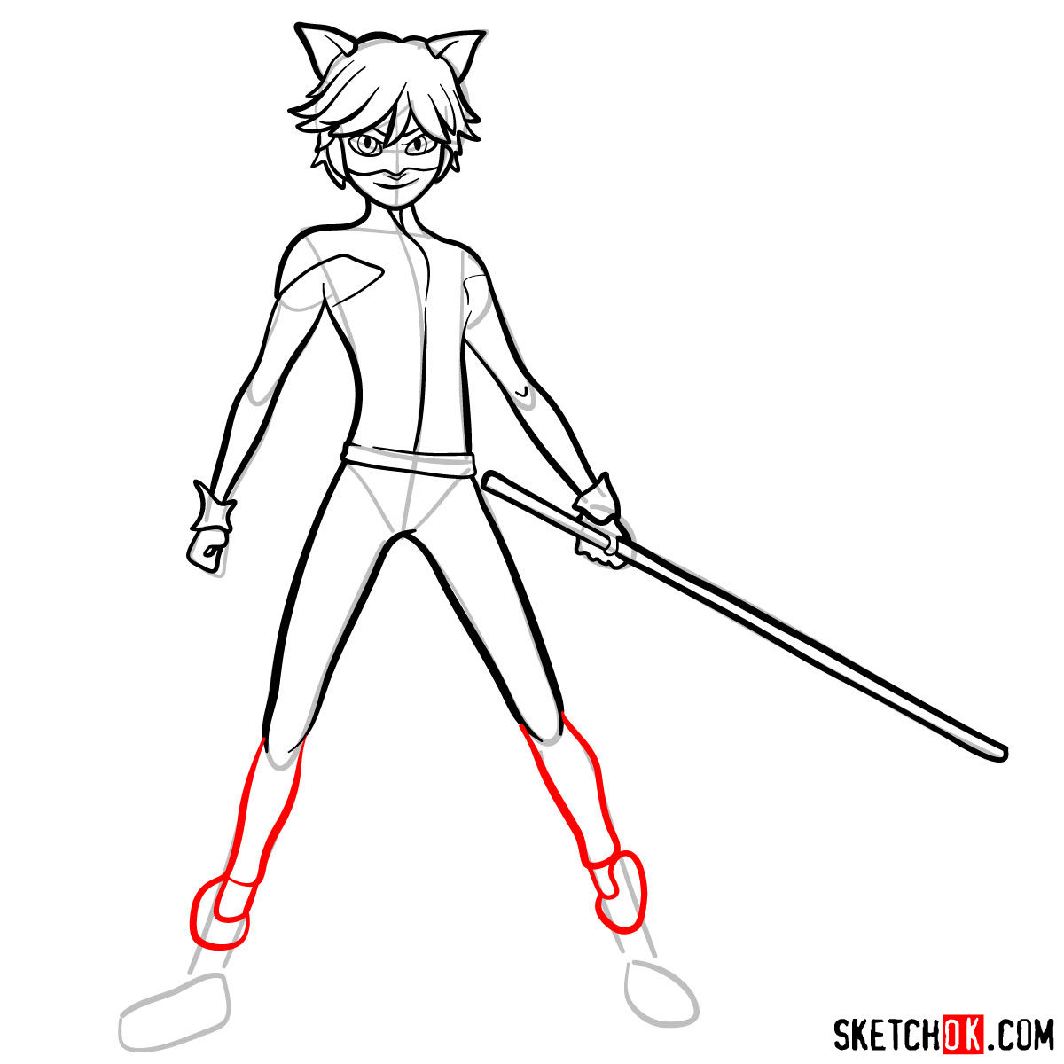 How to draw Cat Noir - step 11
