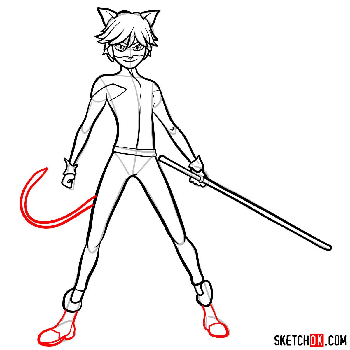How to draw Cat Noir - step 12