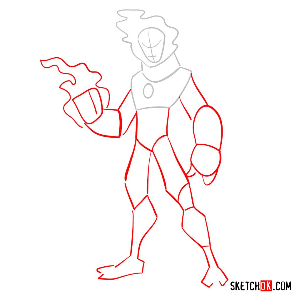 How to draw Heatblast from Ben 10 - step 02