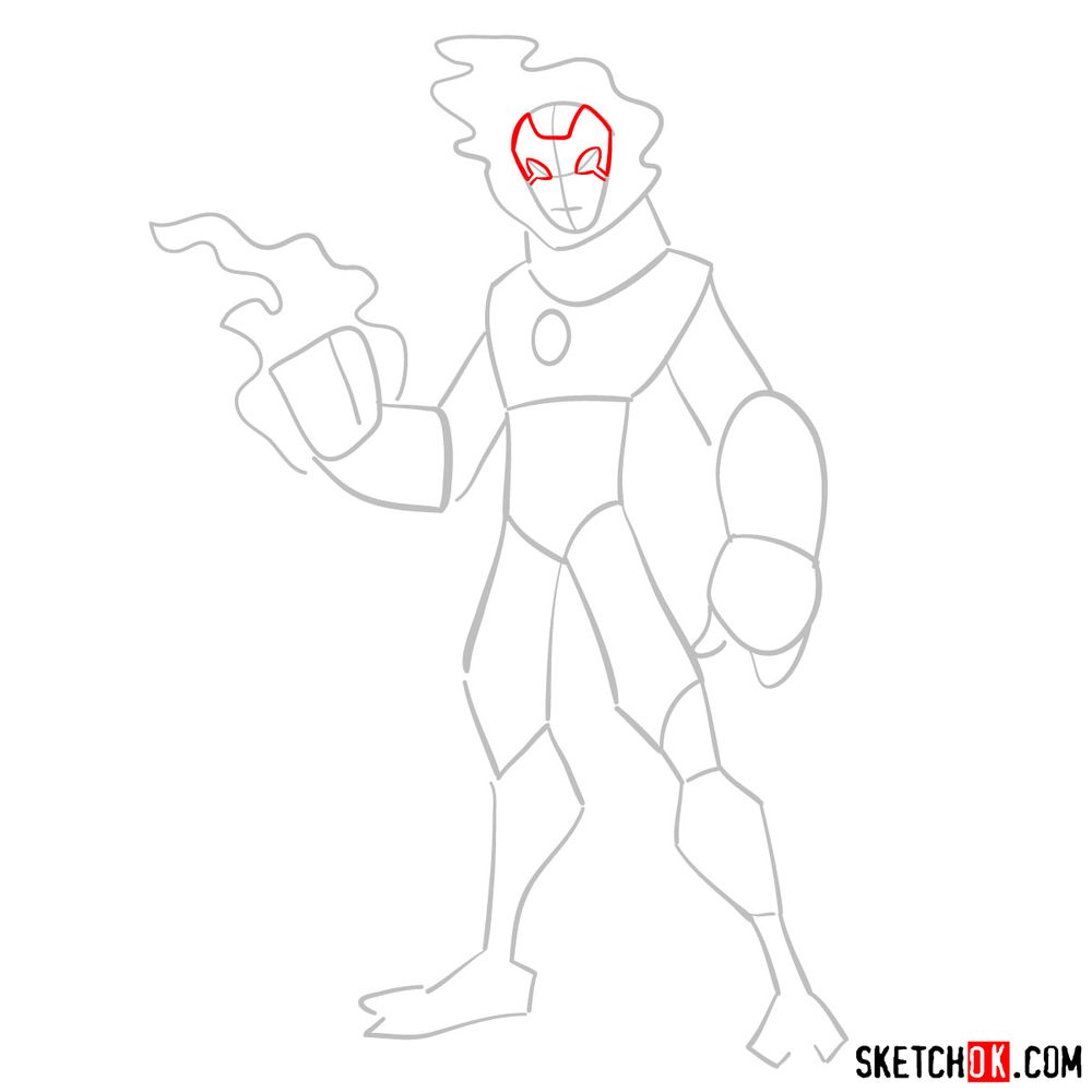 How to draw Heatblast from Ben 10 - step 03