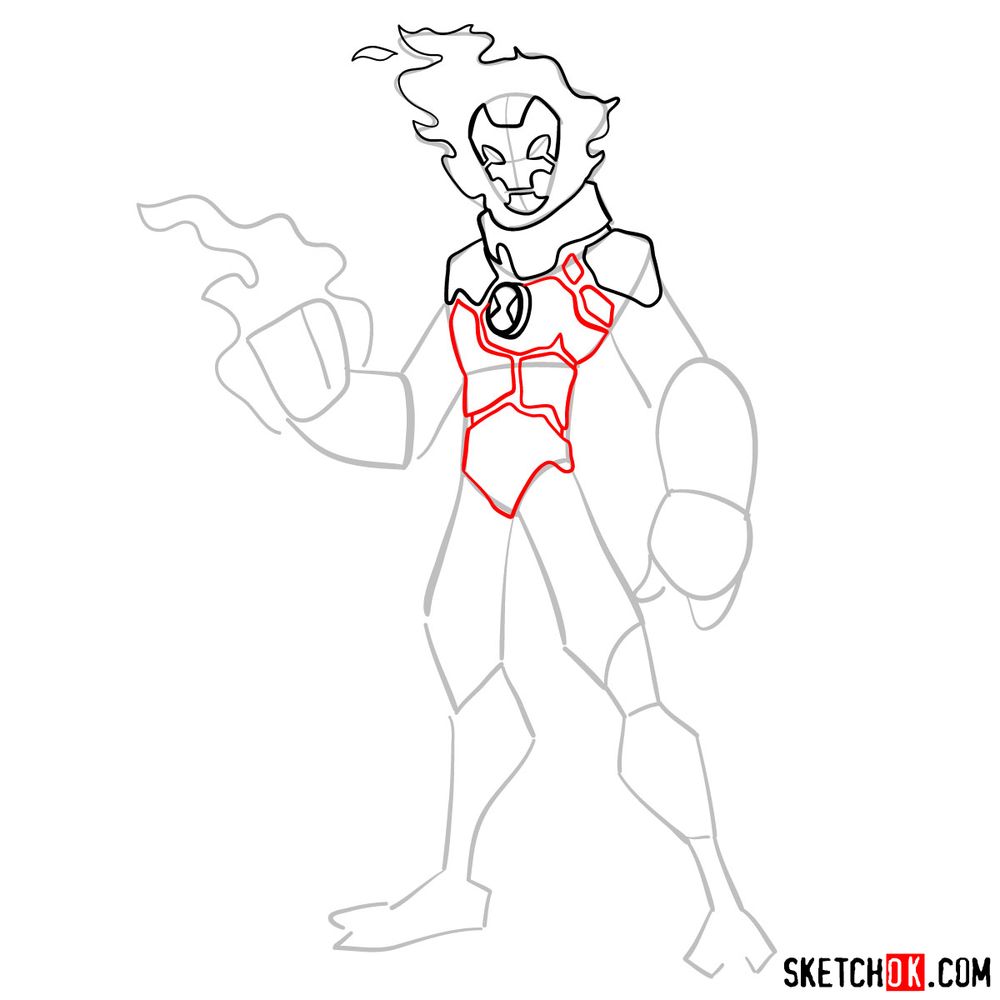 How to draw Heatblast from Ben 10 - step 07