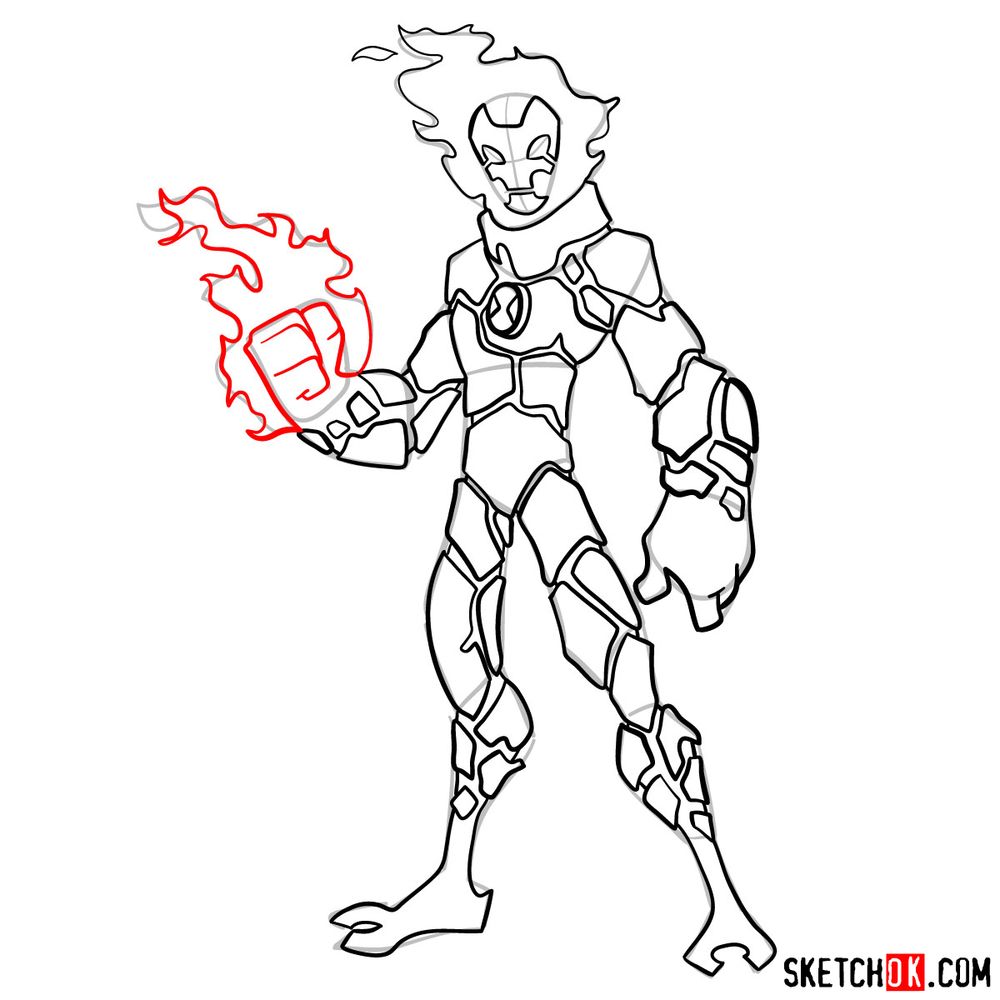 How to draw Heatblast from Ben 10 - step 12