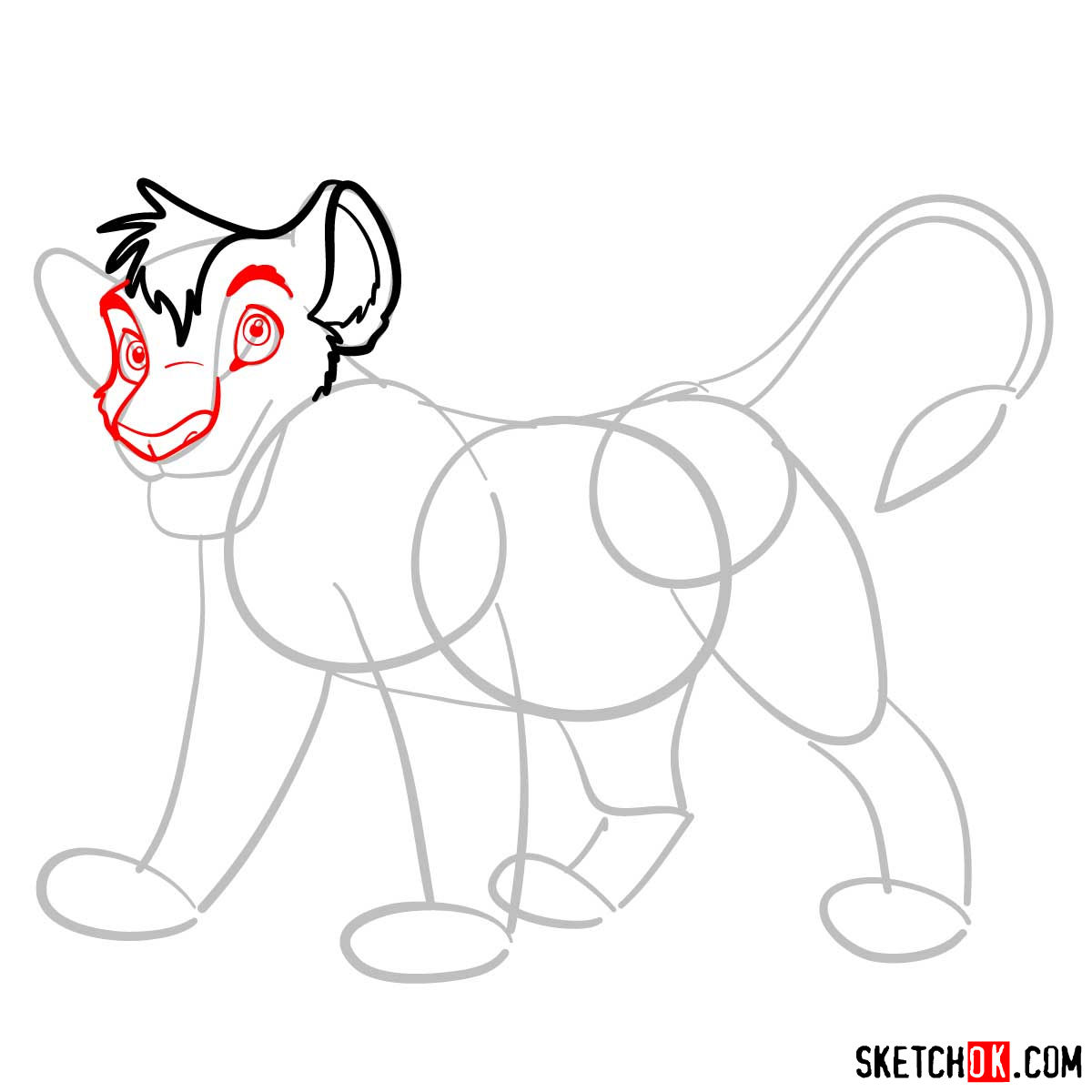 How to draw Kopa lion cub | Lion King - step 04