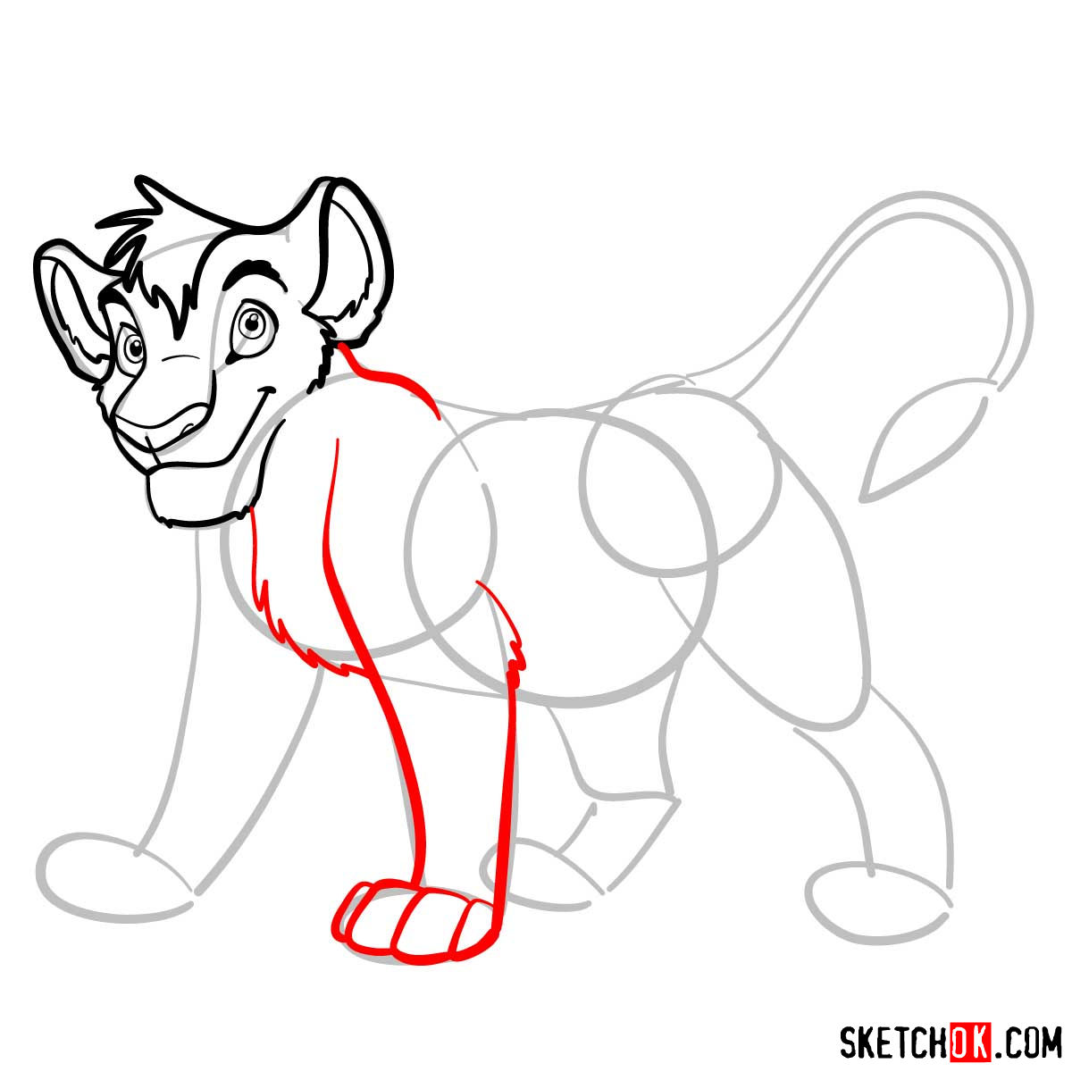 How to draw Kopa lion cub | Lion King - step 06