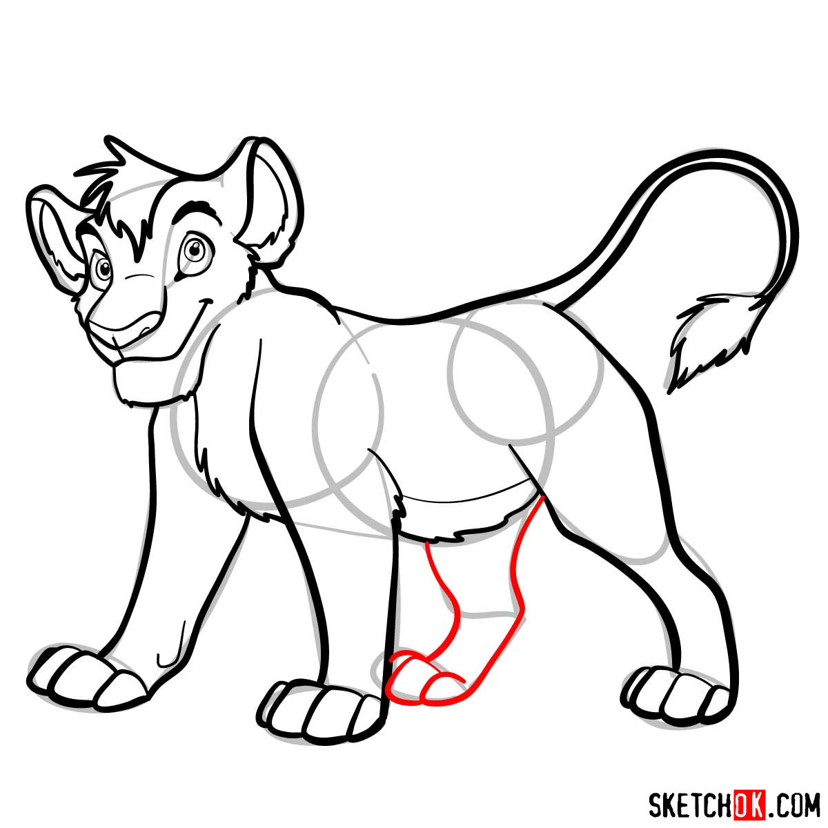 How to draw Kopa lion cub | Lion King - step 10