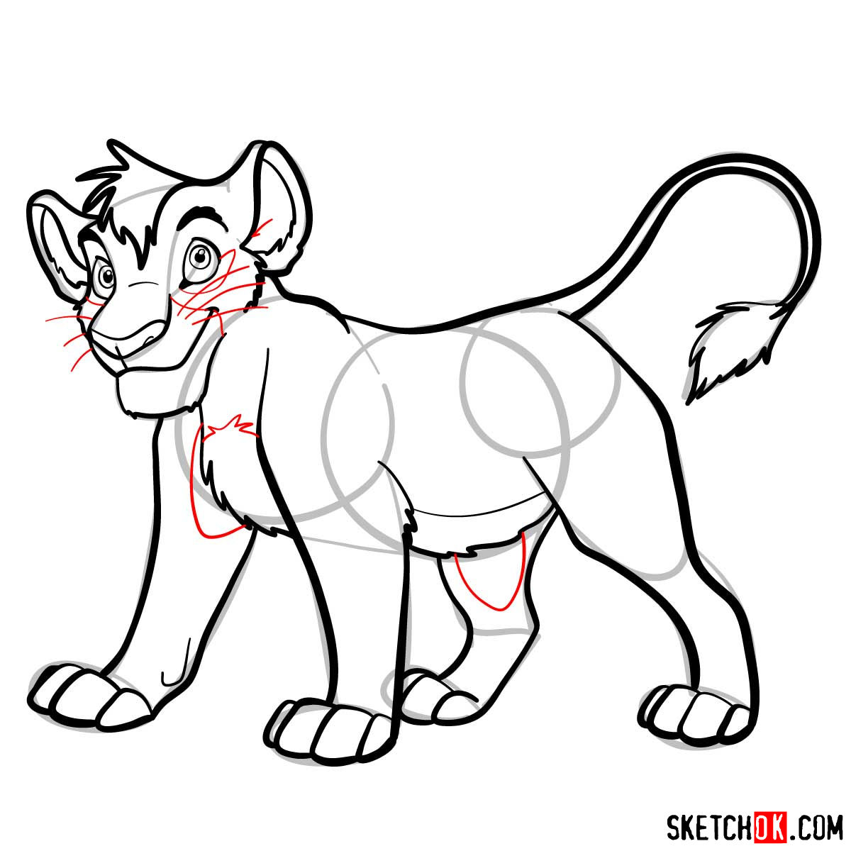 How to draw Kopa lion cub | Lion King - step 11