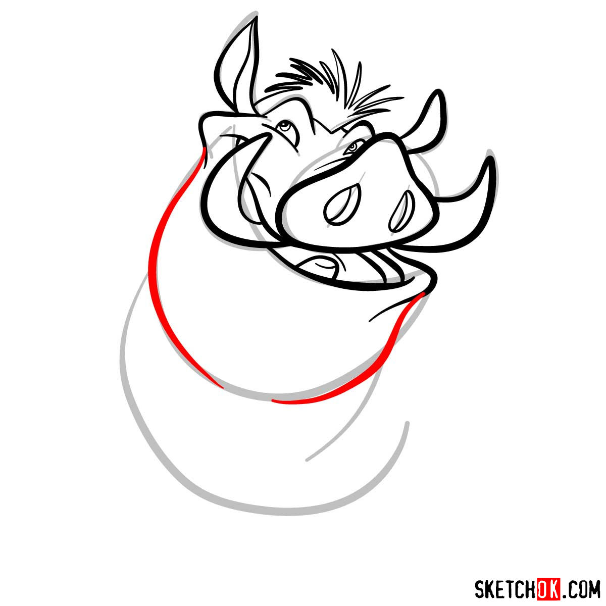 How to draw Pumbaa | The Lion King - Sketchok easy drawing guides