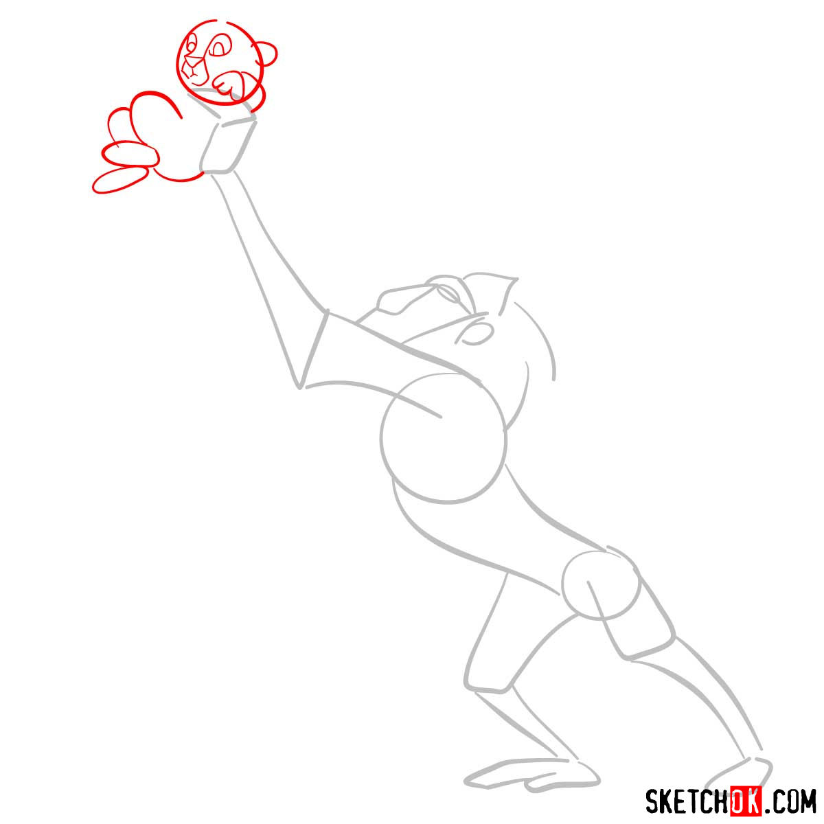 How to draw Rafiki holding Simba | Lion King - step 02
