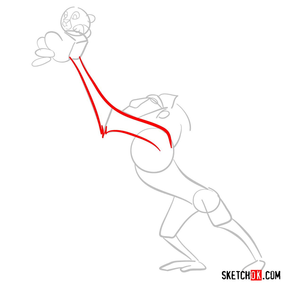 How to draw Rafiki holding Simba | Lion King - step 03