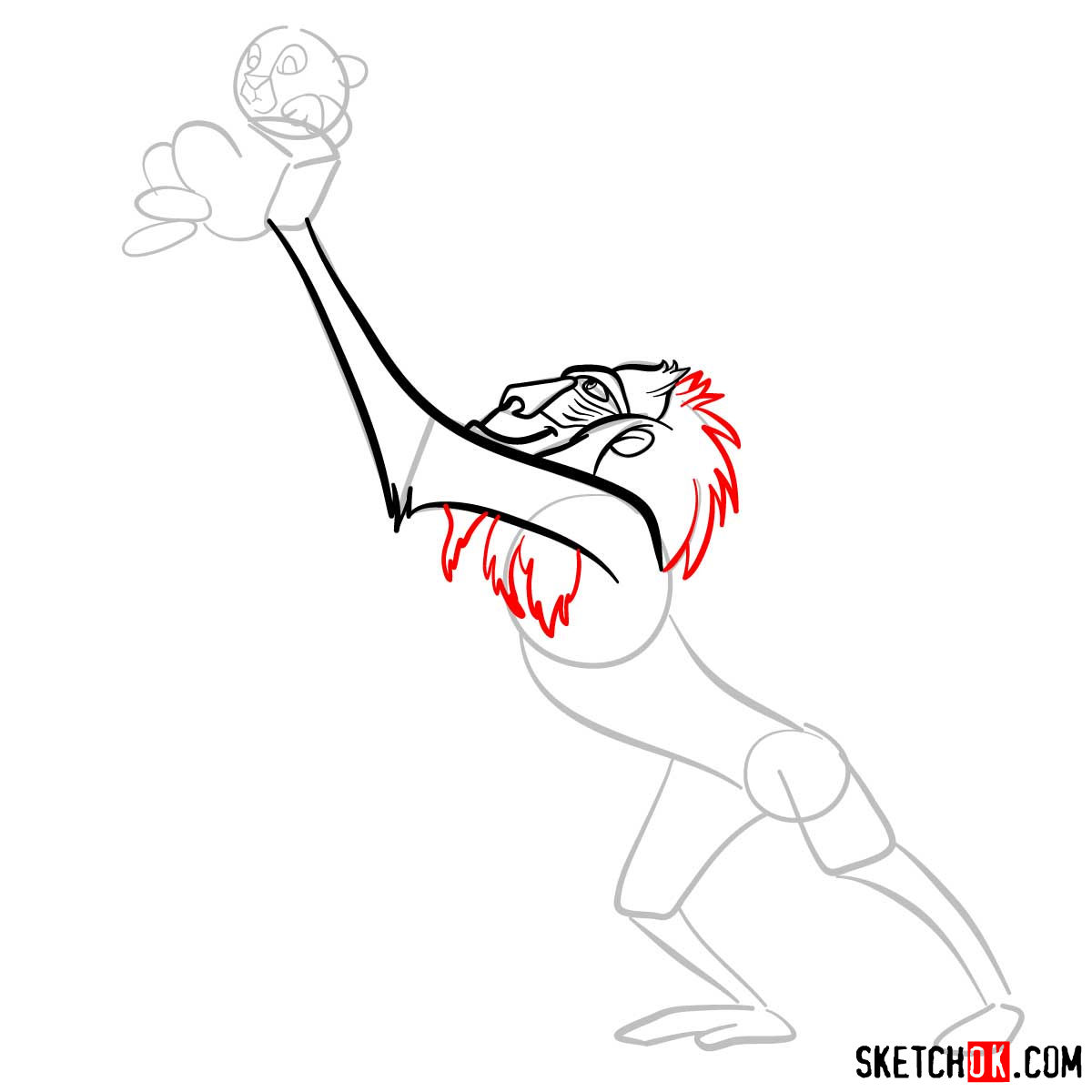 How to draw Rafiki holding Simba | Lion King - step 05