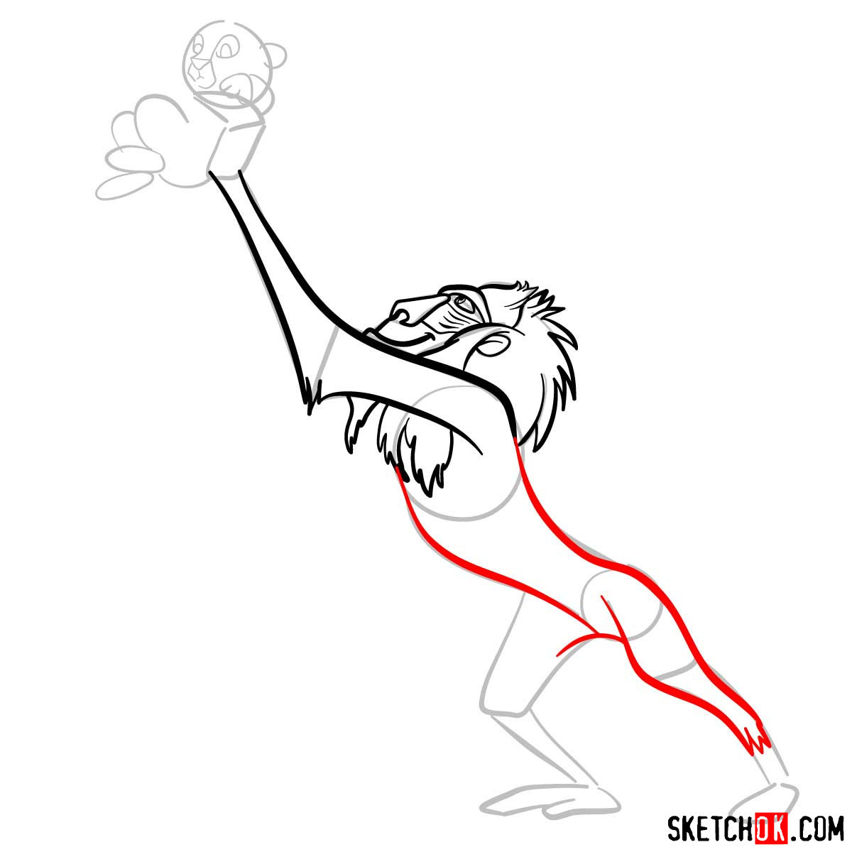 How to draw Rafiki holding Simba | Lion King - step 06
