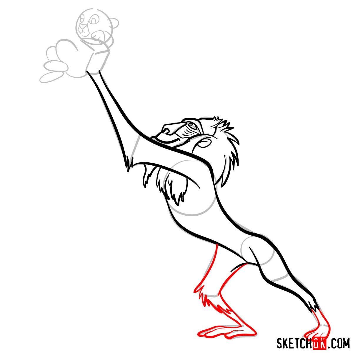 How to draw Rafiki holding Simba | Lion King - step 07
