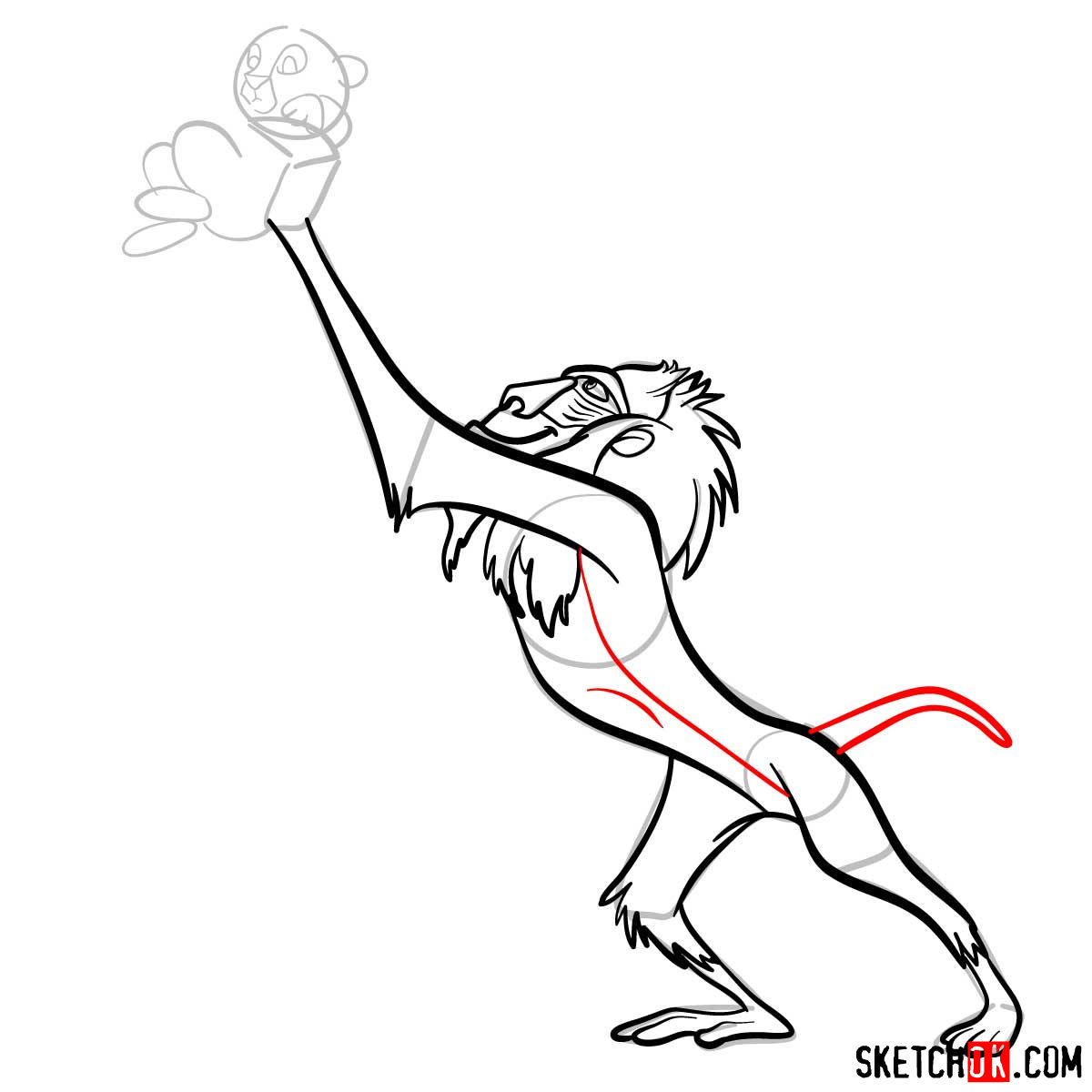 How to draw Rafiki holding Simba | Lion King - step 08