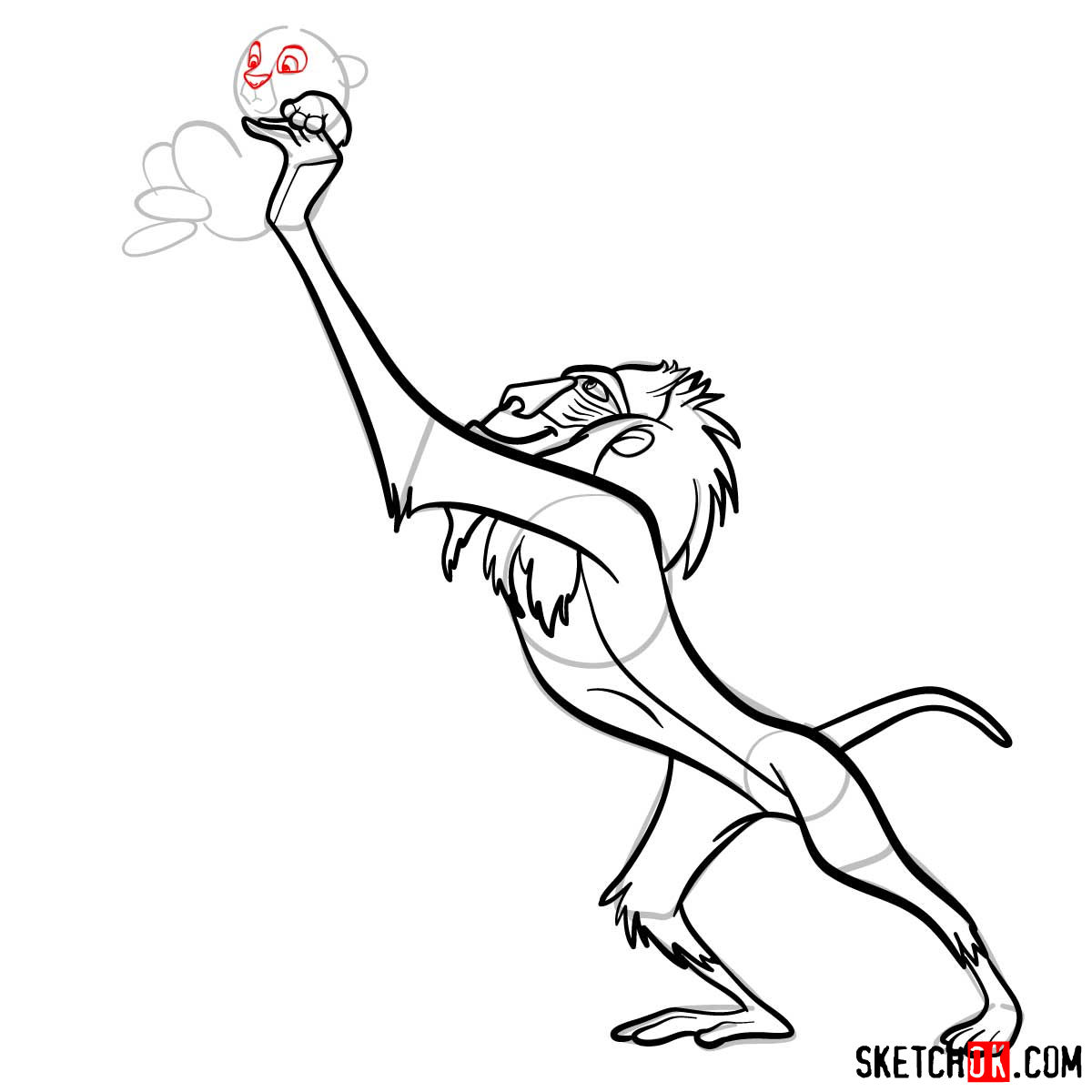 How to draw Rafiki holding Simba | Lion King - step 10