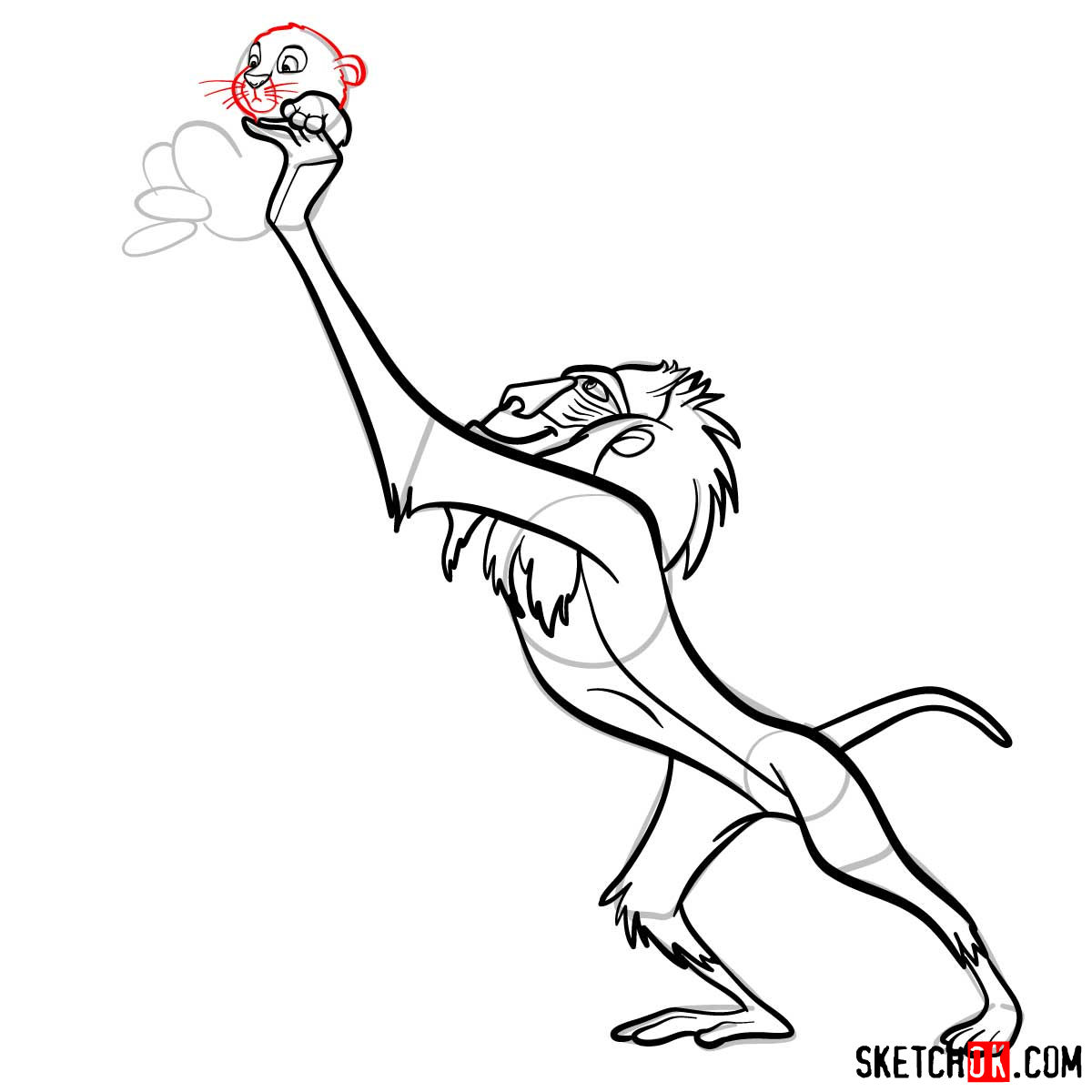 How to draw Rafiki holding Simba | Lion King - step 11