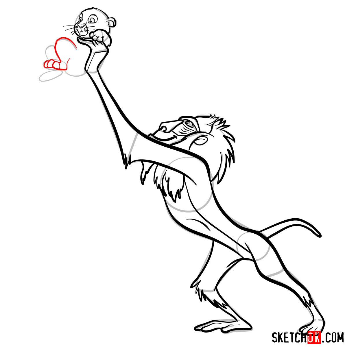 How to draw Rafiki holding Simba | Lion King - step 12