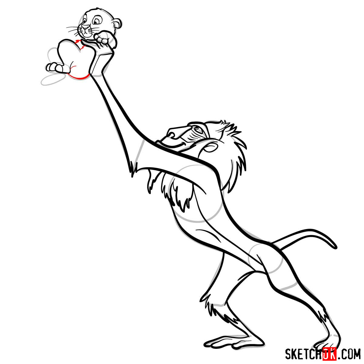 How to draw Rafiki holding Simba | Lion King - step 13