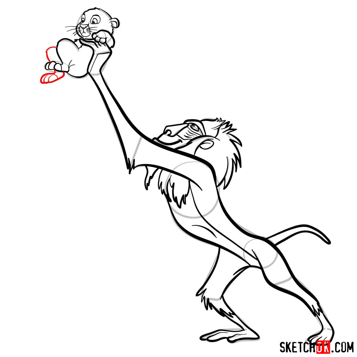 How to draw Rafiki holding Simba | Lion King - step 14
