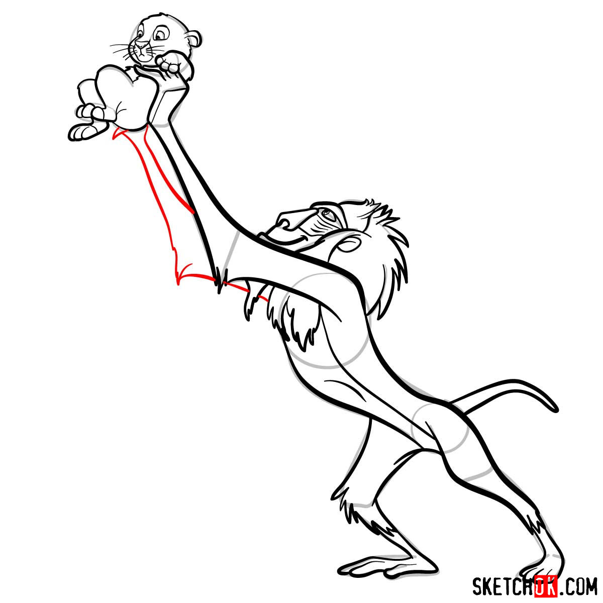How to draw Rafiki holding Simba | Lion King - step 15