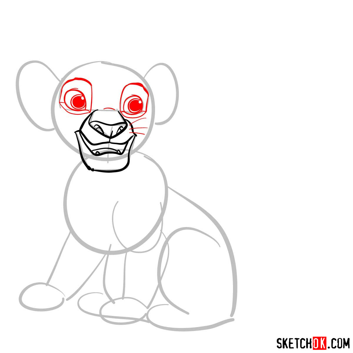 How to draw little Simba| Lion King - step 04