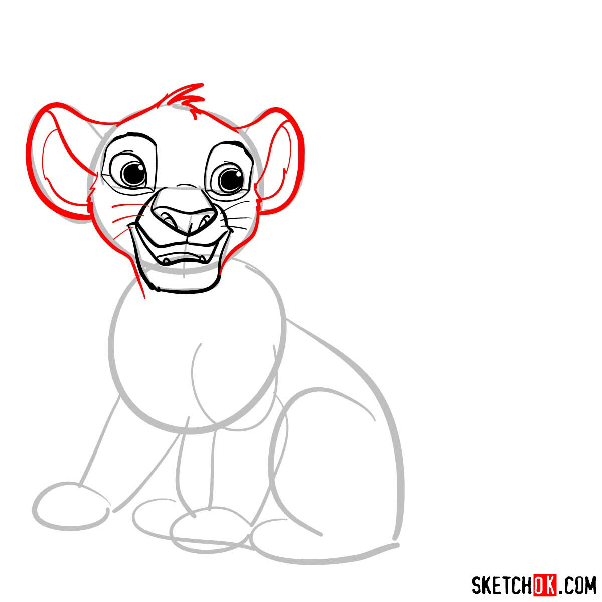 How to draw little Simba| Lion King - step 05