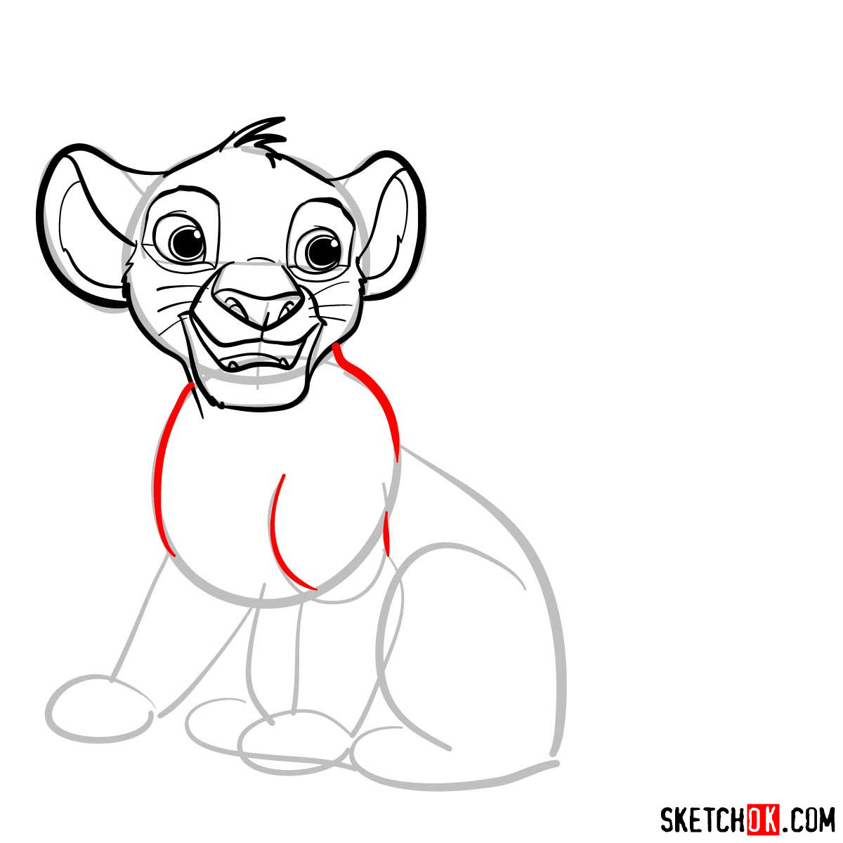 How to draw little Simba| Lion King - step 06