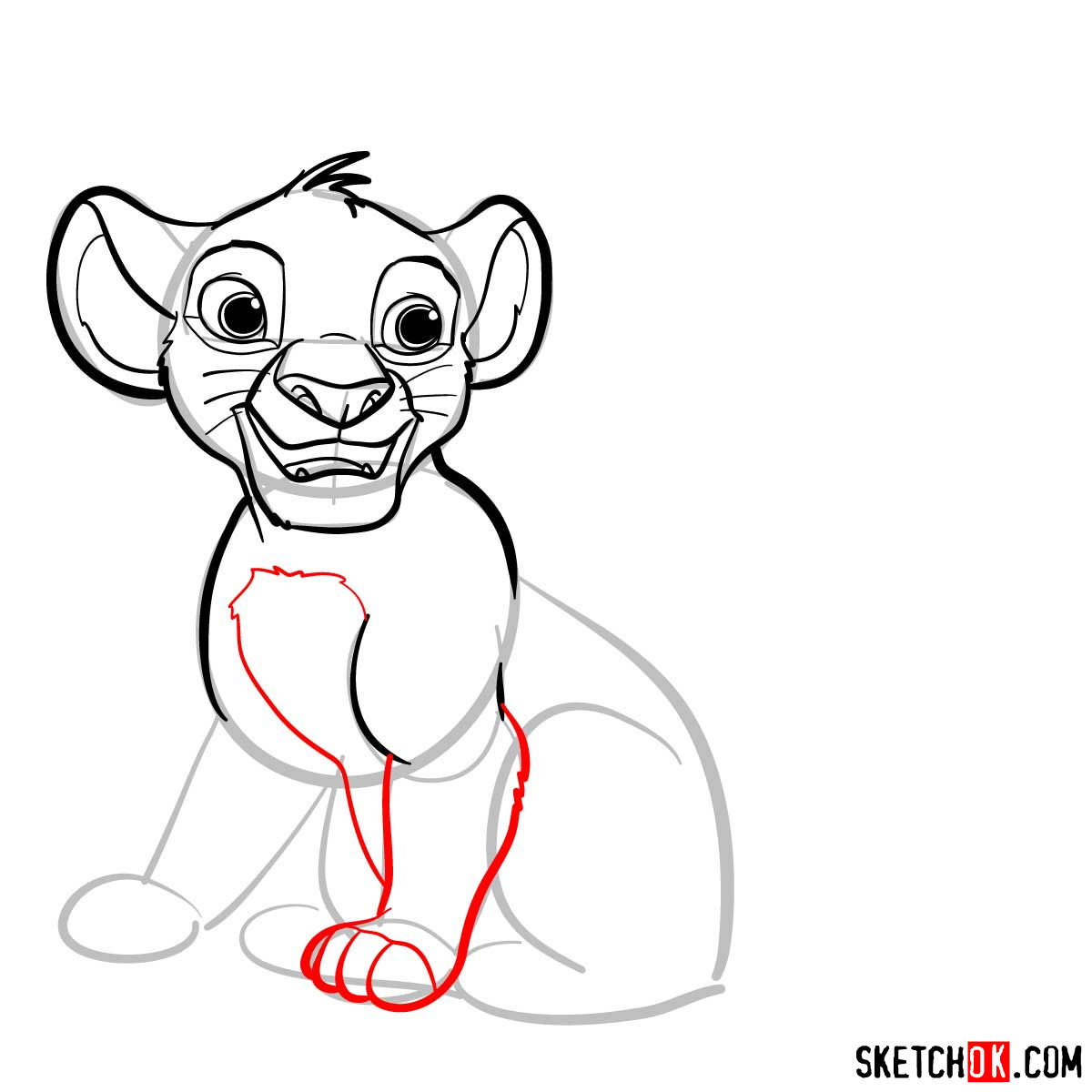 How to draw little Simba| Lion King - step 07
