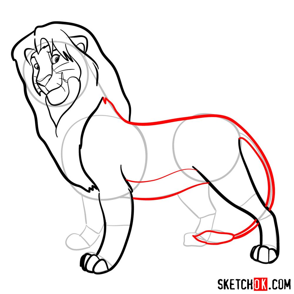 How to draw adult Simba | The Lion King - step 09