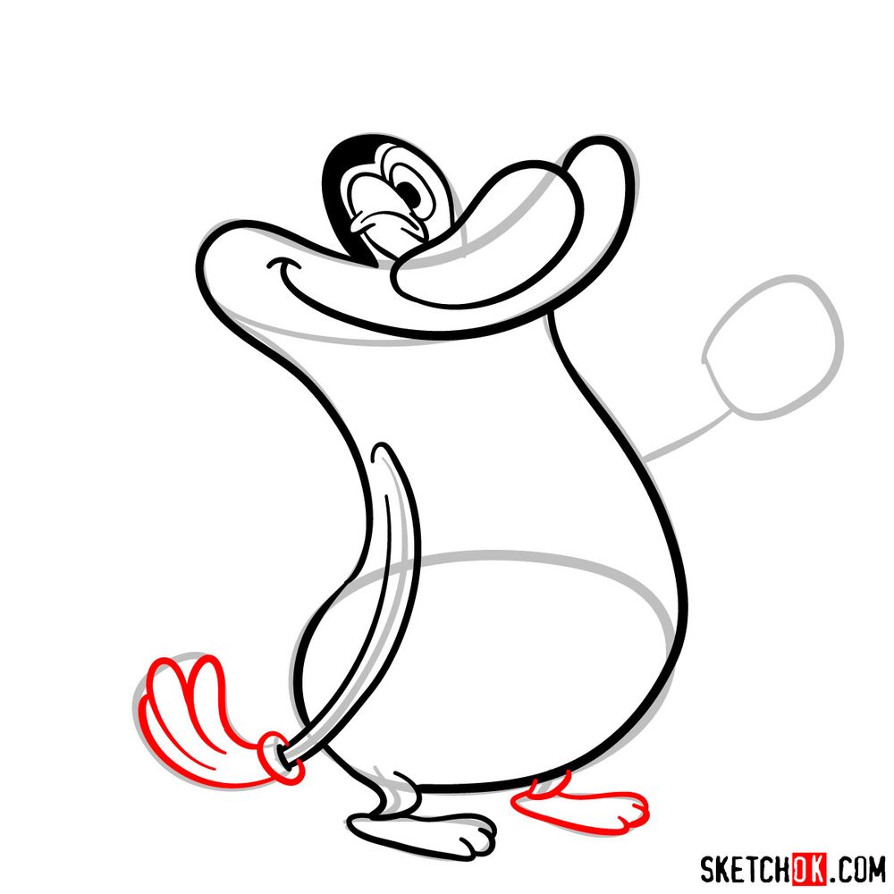 How to draw Oggy with thumbs up - step 09