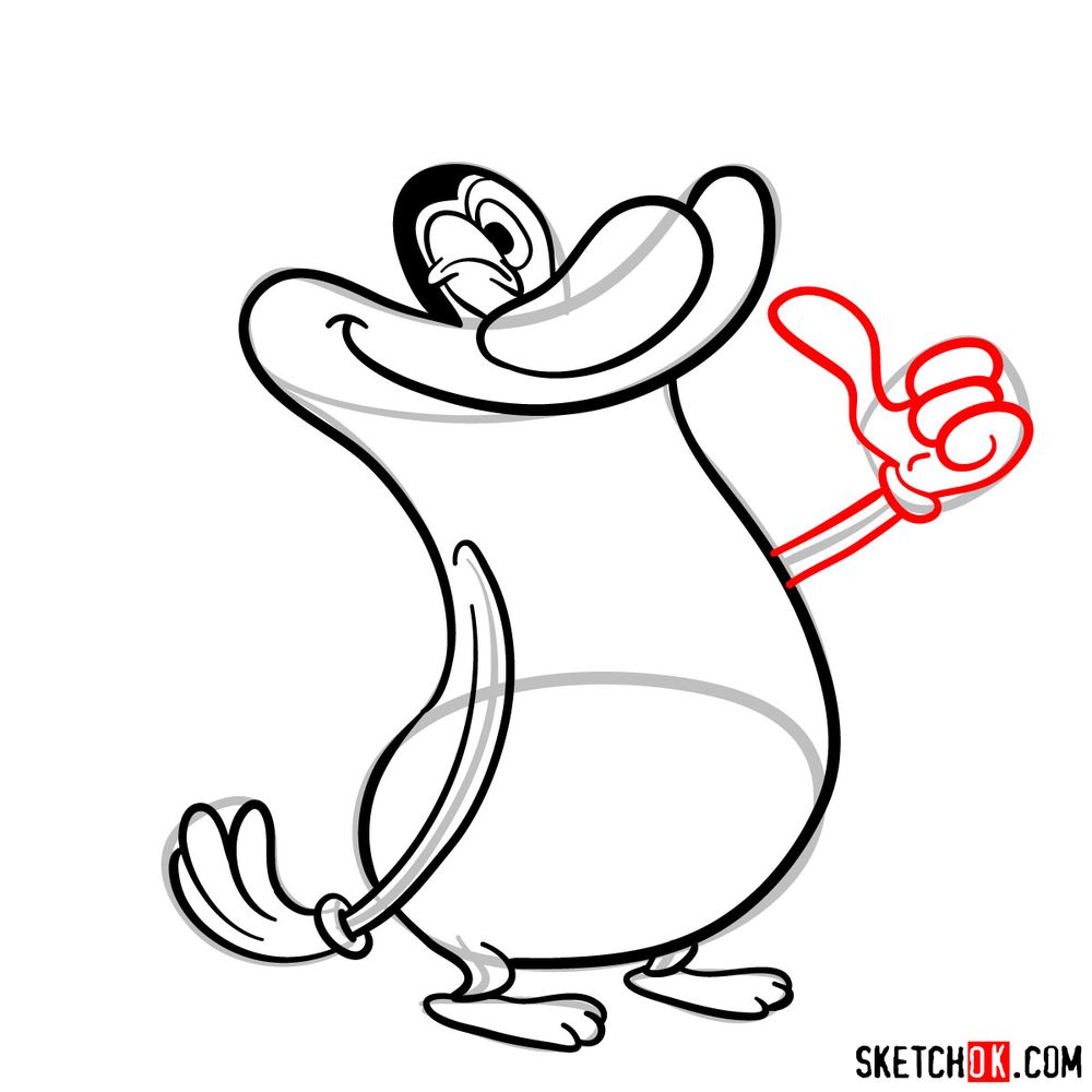 How to draw Oggy with thumbs up - step 10