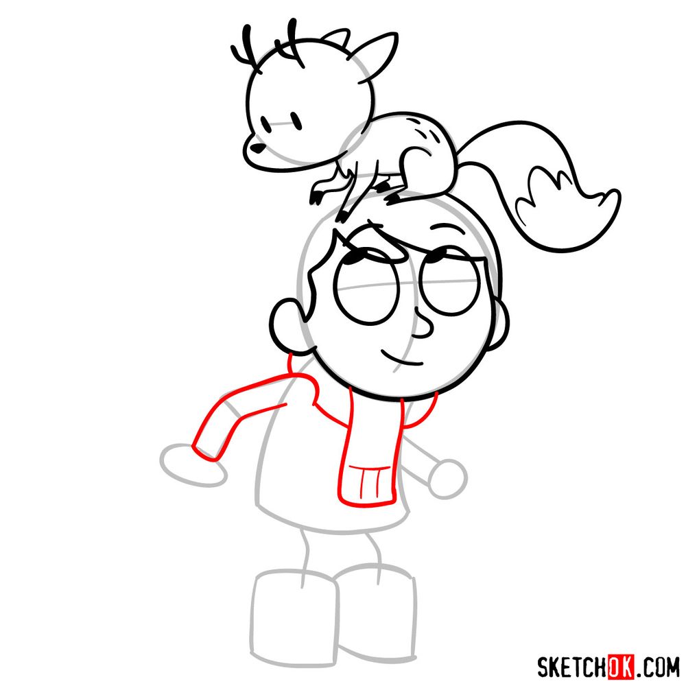 How to draw Hilda with Twig on her head - step 10