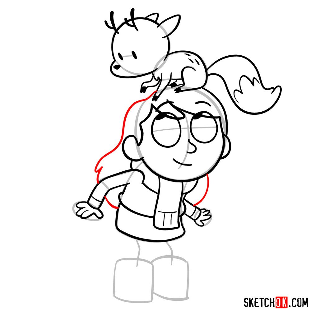 How to draw Hilda with Twig on her head - step 13