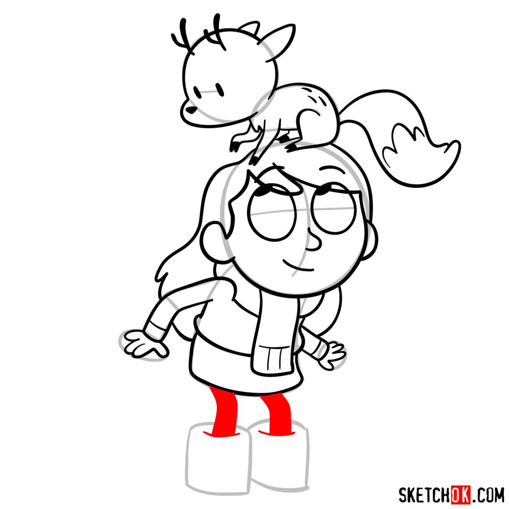 How to draw Hilda with Twig on her head - step 14