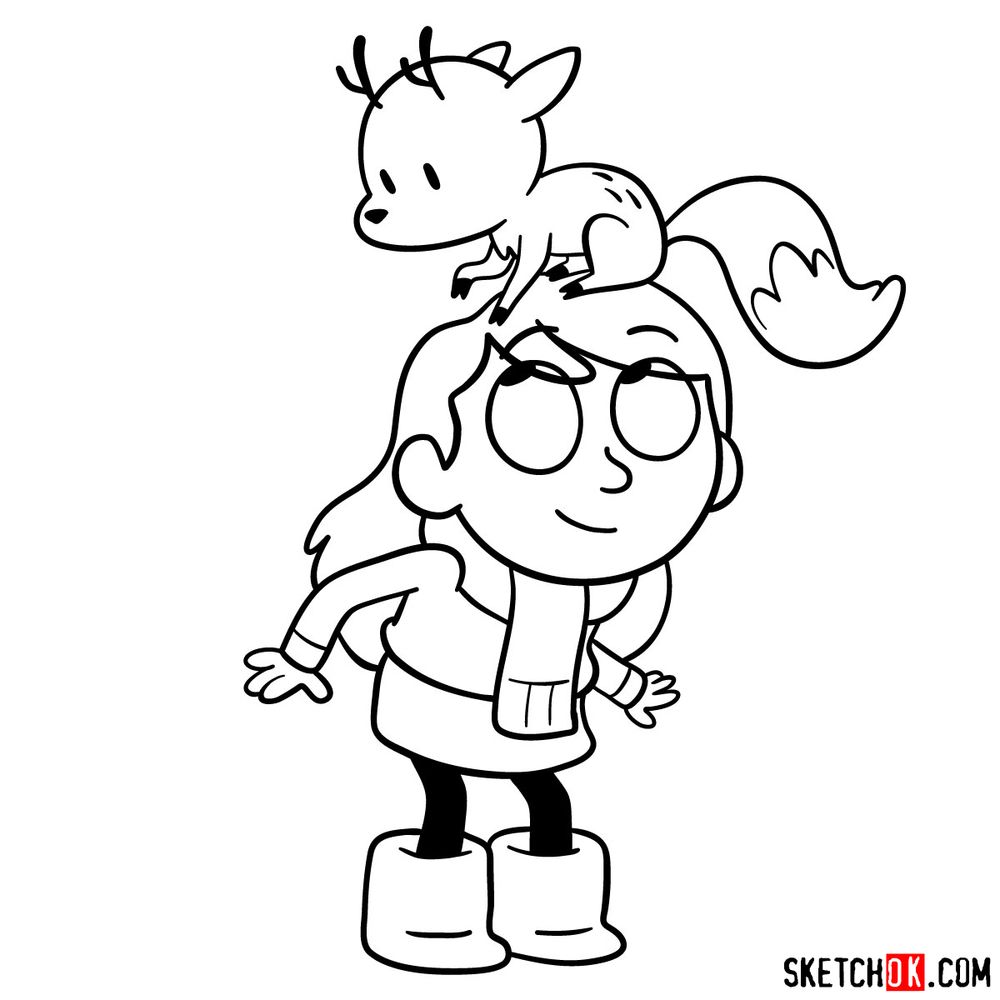 How to draw Hilda with Twig on her head - step 16