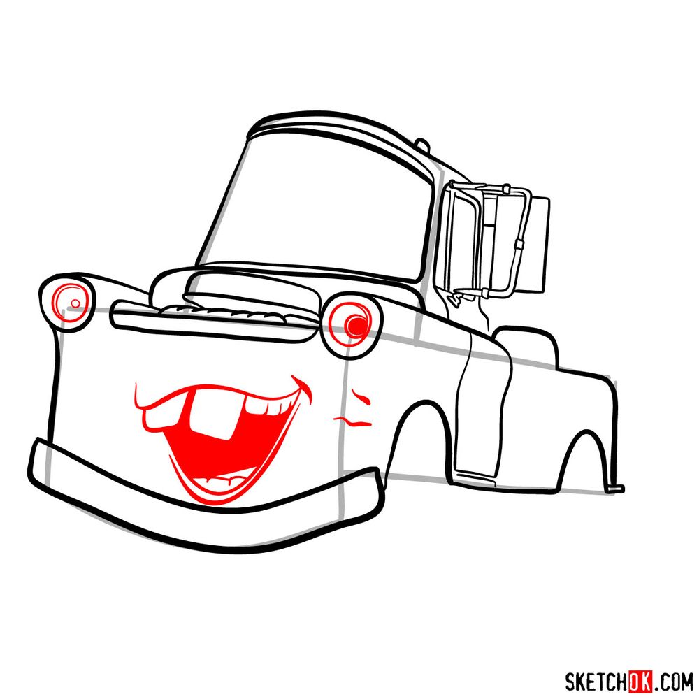 How to draw Tow Mater from Pixar Cars - step 10