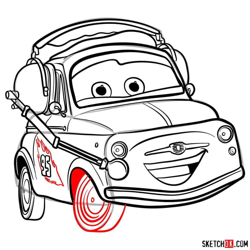How to draw Luigi from Pixar Cars - step 18
