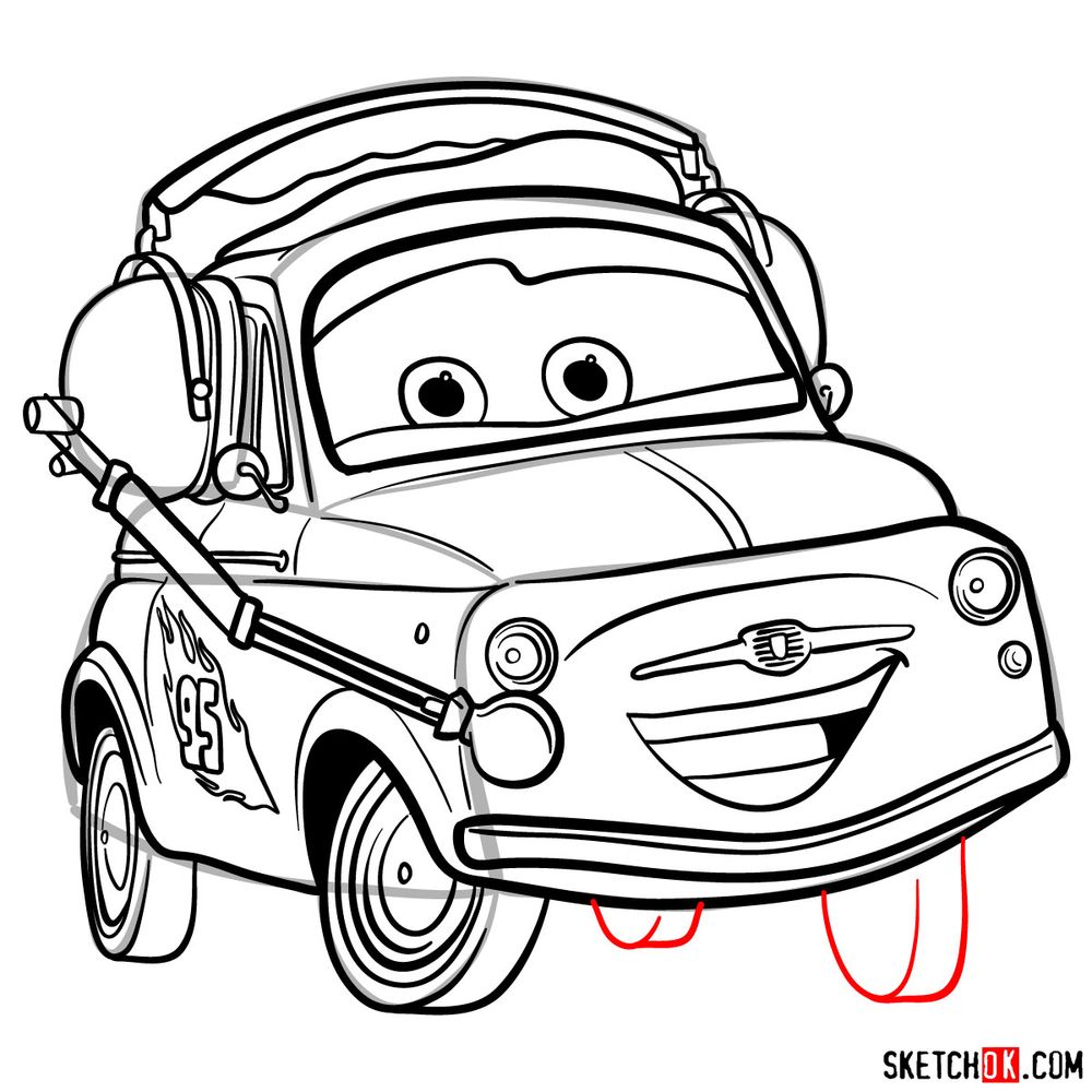 How to draw Luigi from Pixar Cars - step 19