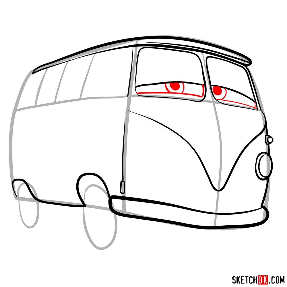 How to draw Fillmore from Pixar Cars - step 08
