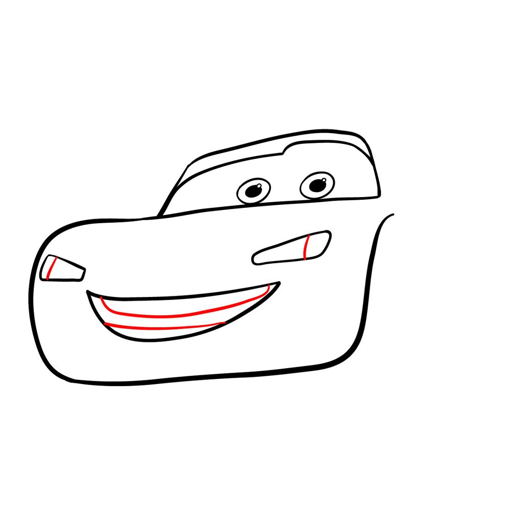 How to draw Lightning McQueen - step 06