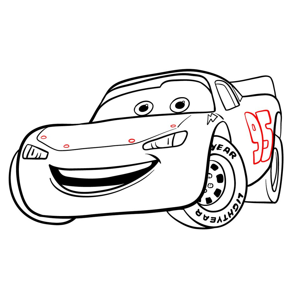 How to draw Lightning McQueen - step 18