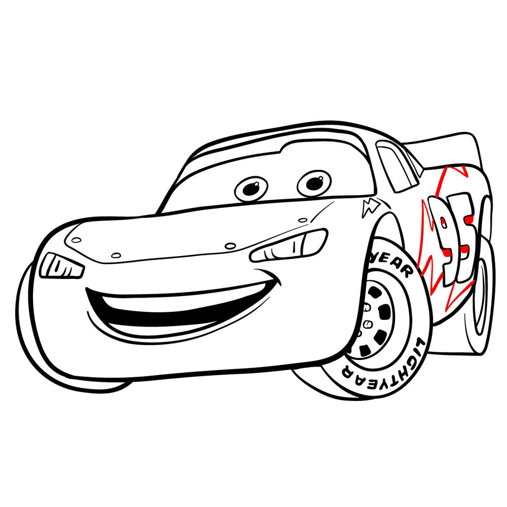 How to draw Lightning McQueen - step 19