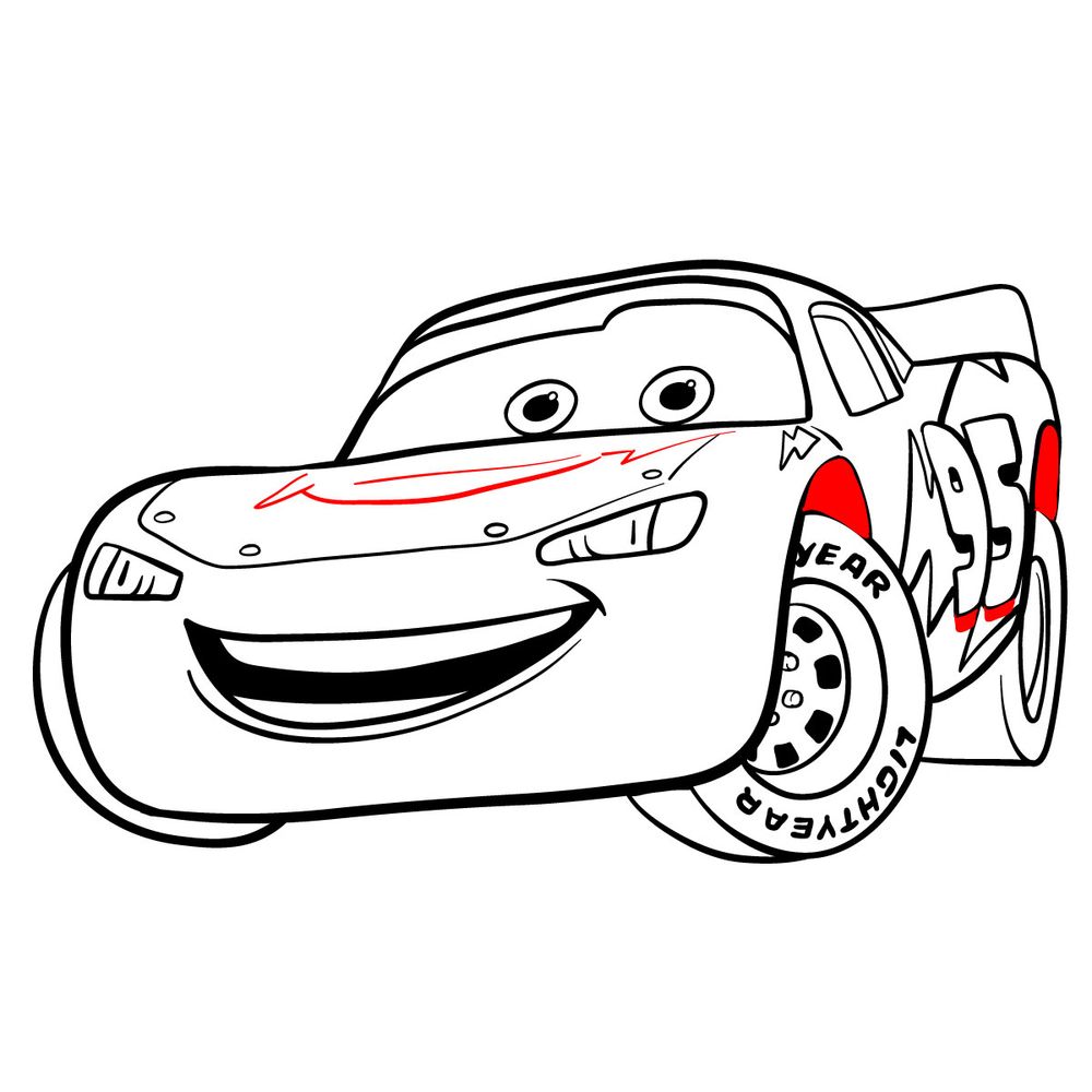 How to draw Lightning McQueen - step 20