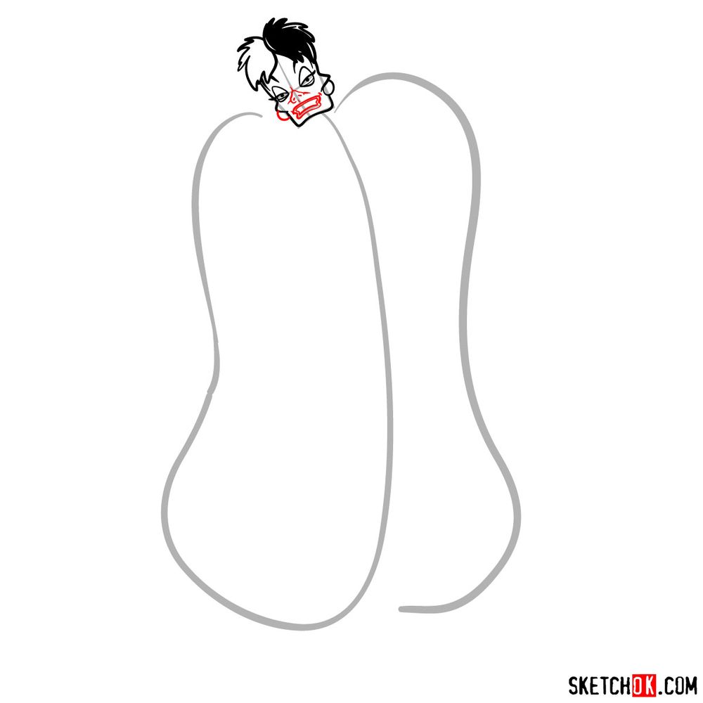 How to draw Cruella de Vil - step 05